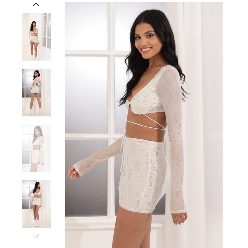 [SOLD] Lucy in the Sky - Jayda Sequin Two Piece Set in White and Gold XS